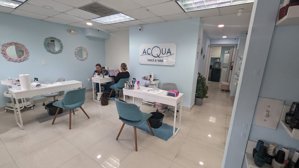 Clean salon station with manicure tools.