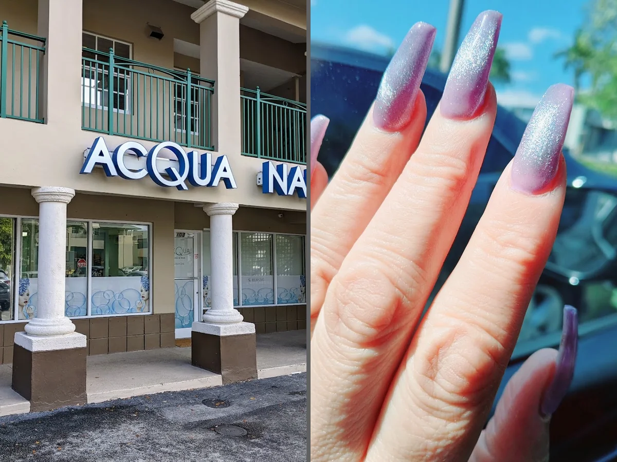 Nail technician shaping a fresh manicure.