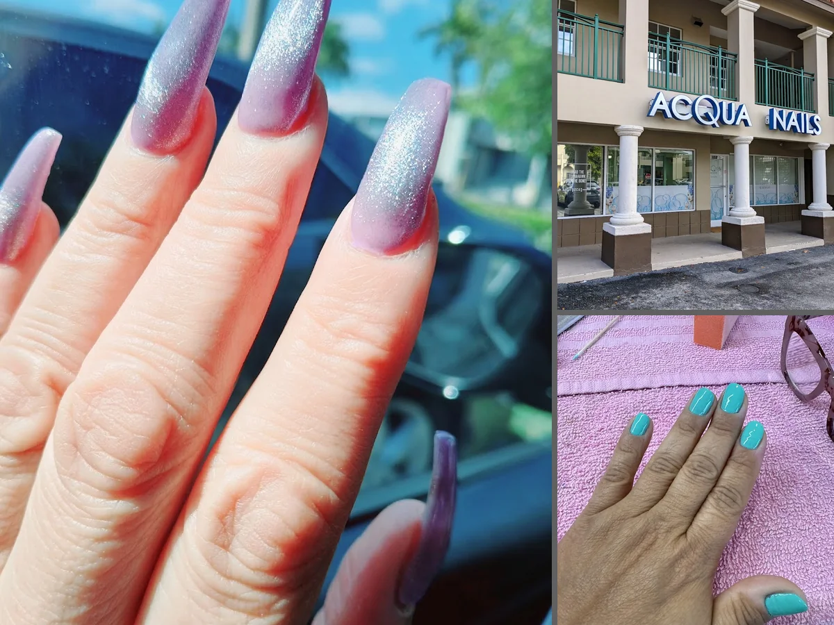 Manicured hands with glossy pink nails.