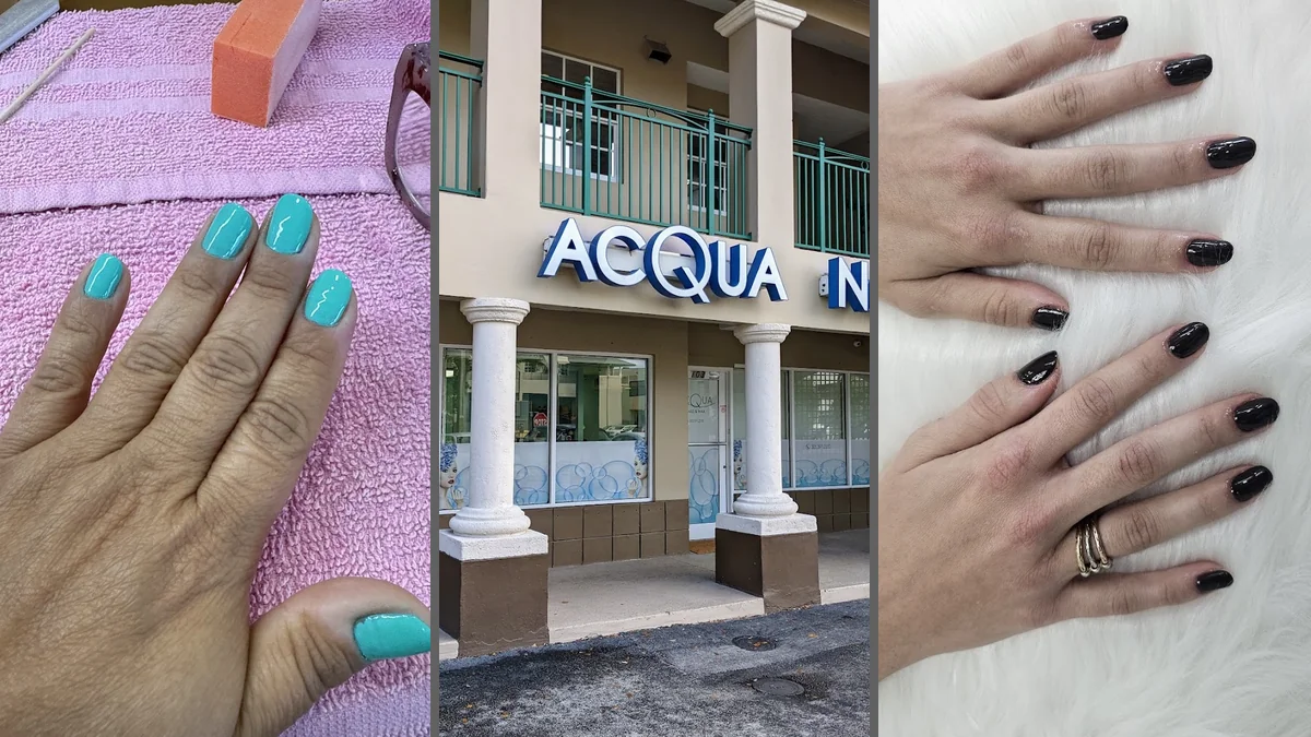 Clean salon station with manicure tools.
