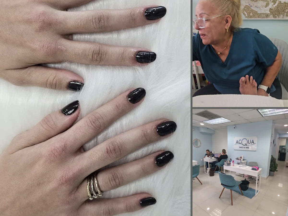Nail technician shaping a fresh manicure.